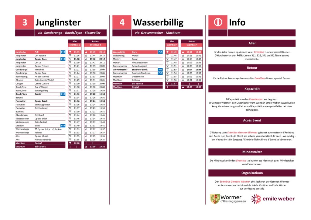 Horaires Eventbus